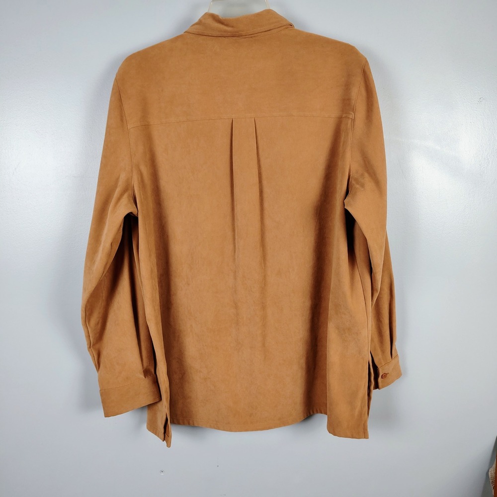Sag Harbor Womens SZ 18 Faux Suede Button Down Shirt Camel Brown Minimalist - Picture 6 of 9